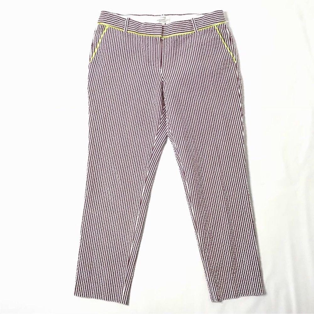 J. Crew Burgundy Striped Seersucker Cafe Capri Pants